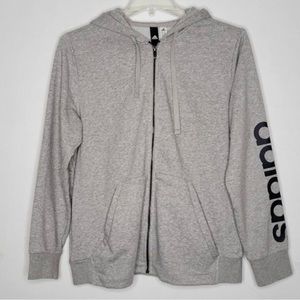Adidas Womens 2XL Gray & Navy Spell Out Full Zip Up Hoodie Sweatshirt NWOT